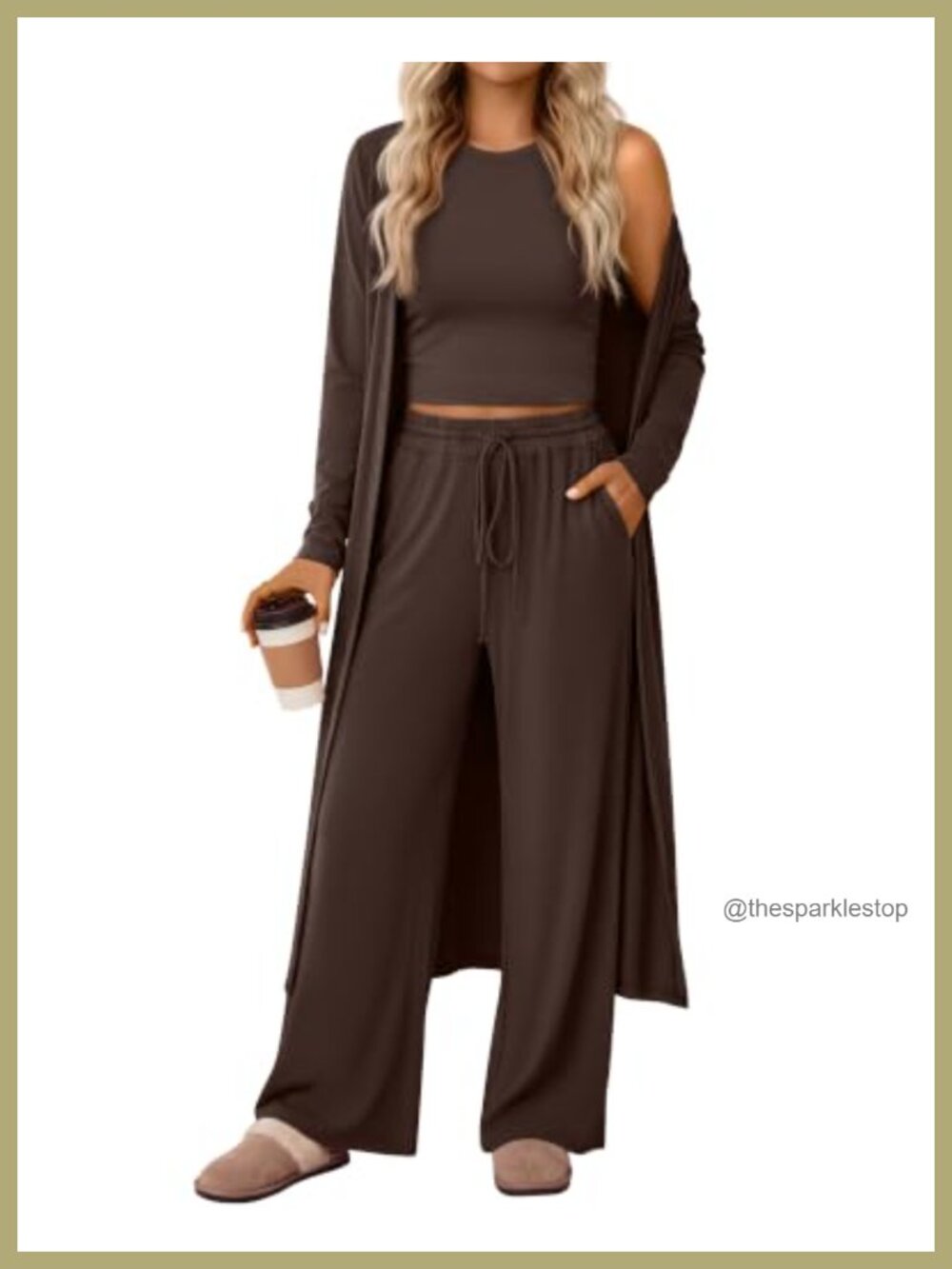 Women's 3 Piece Lounge Set Sleeveless Cardigan & Wide Leg Pants Travel Outfit